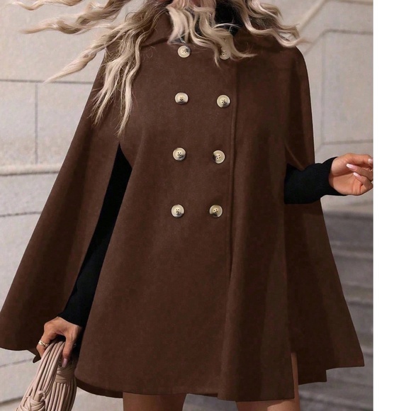 Classic Double Button Cape Sleeve Loose Fit Jacket Coat - Picture 8 of 10